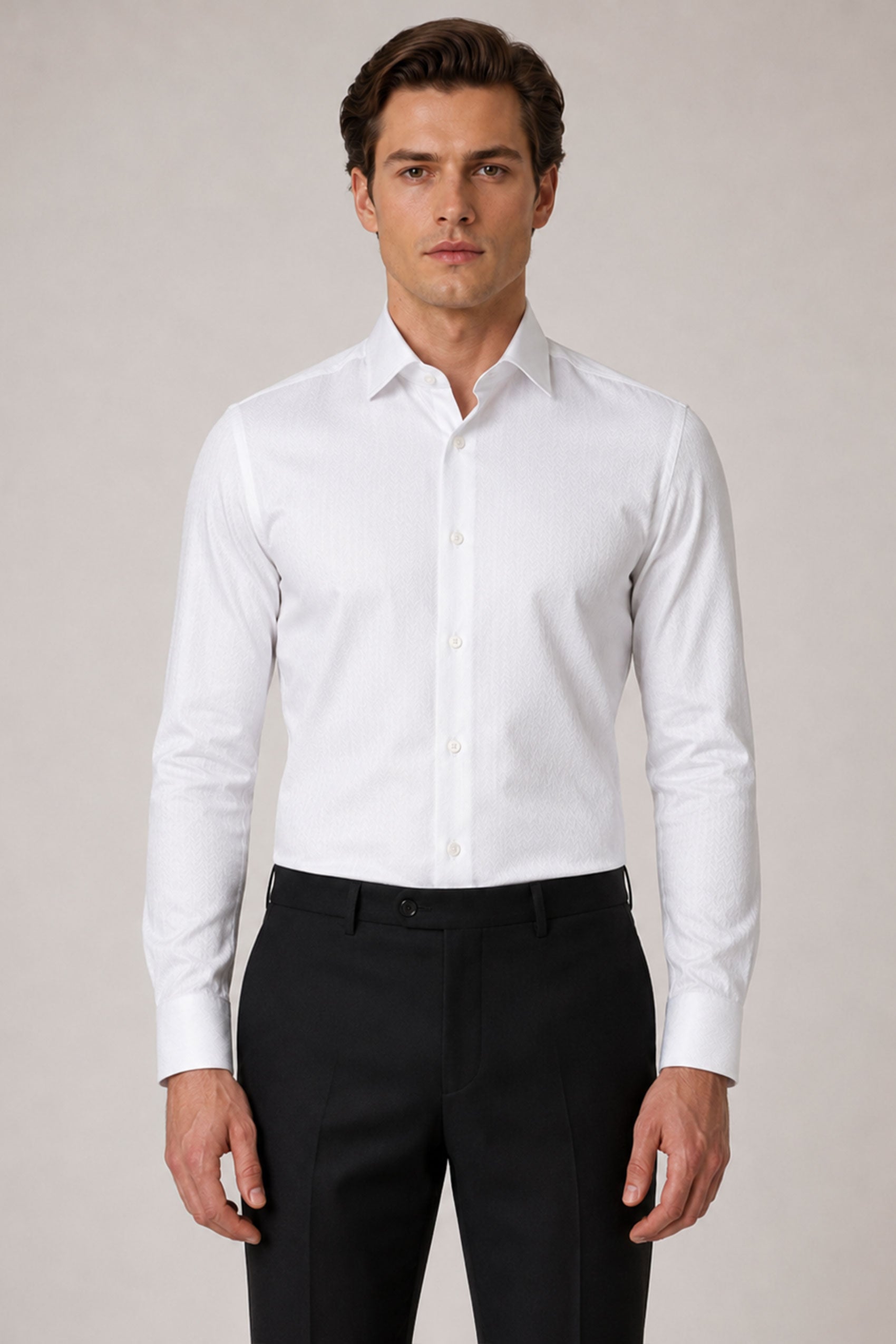 Weiß gestreiftes Slim Fit Baumwollhemd