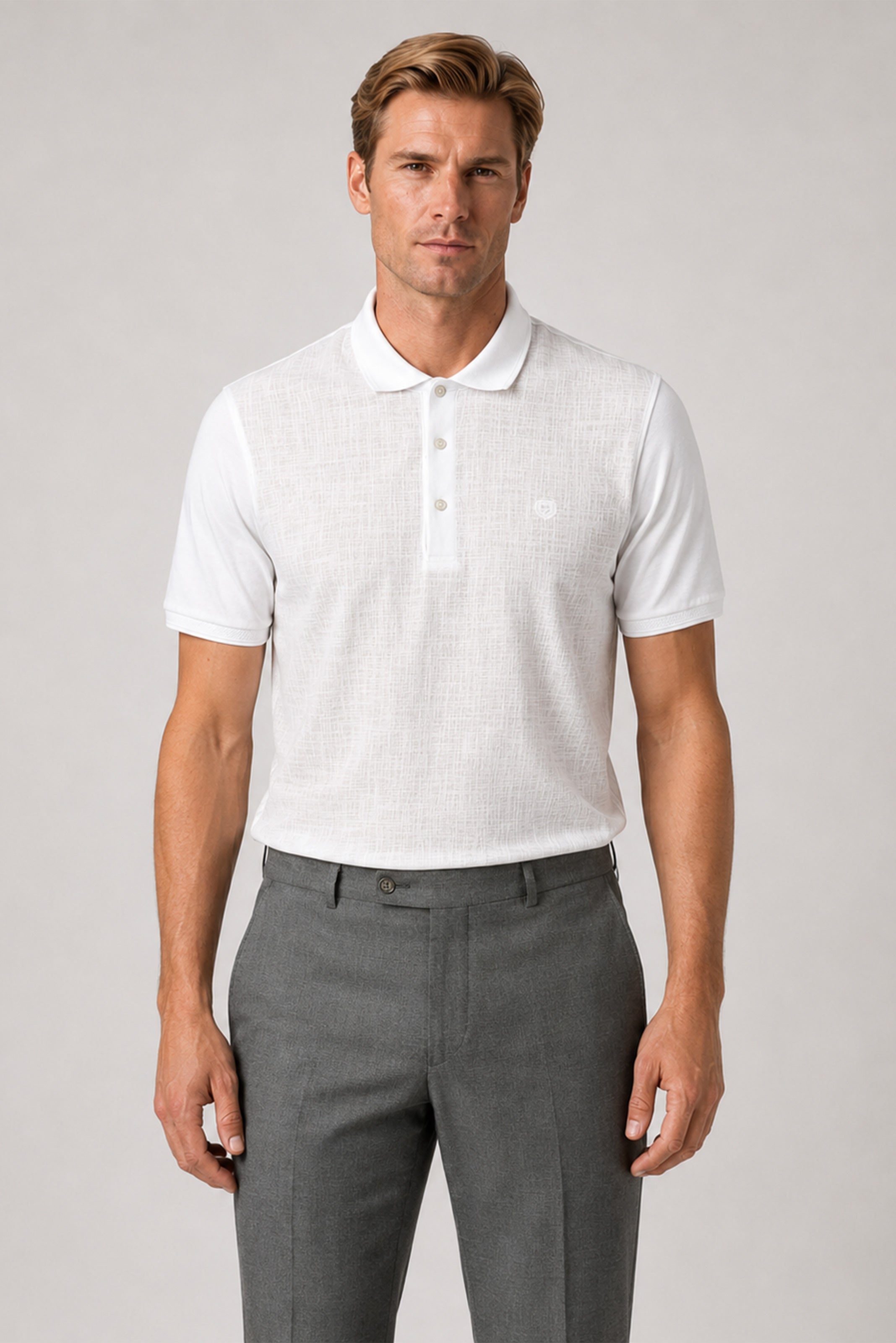 Weißes gemustertes Baumwolle-Poloshirt