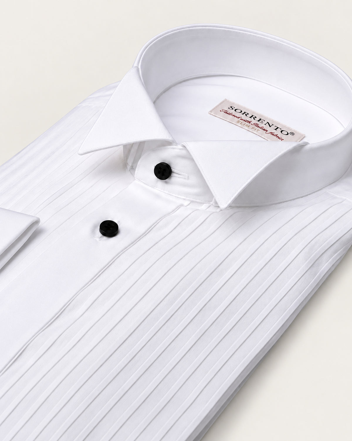 White cotton tuxedo shirt with a pleated front