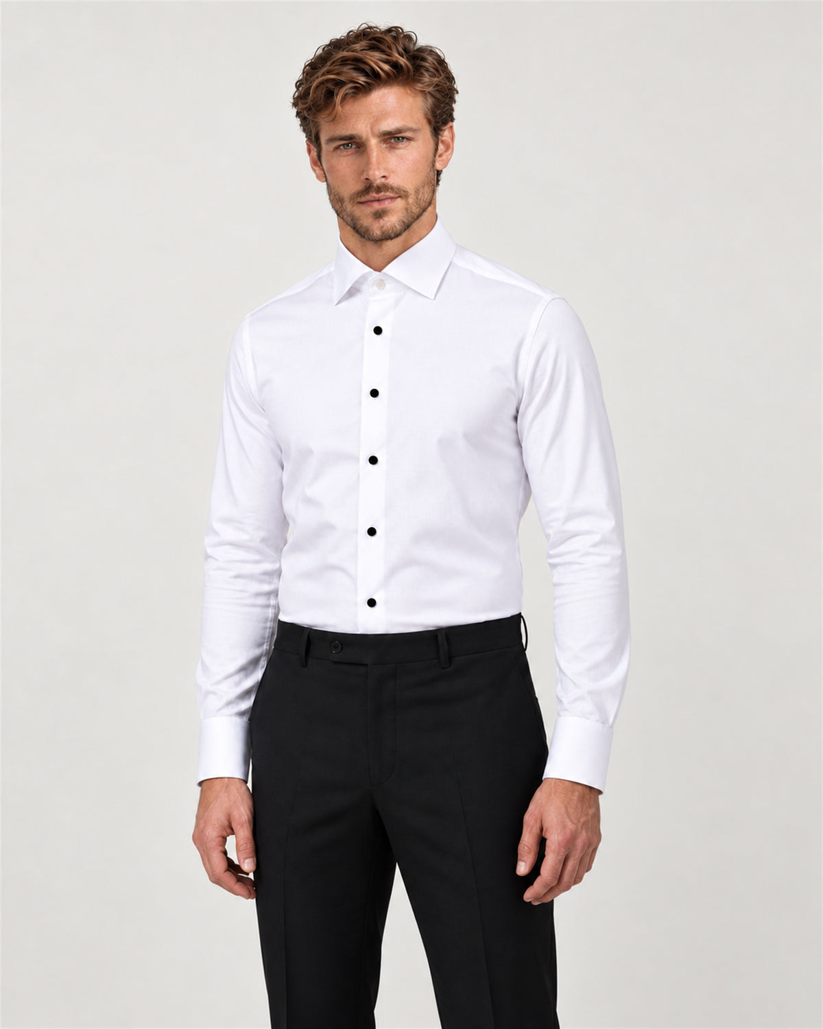 White cotton tuxedo shirt