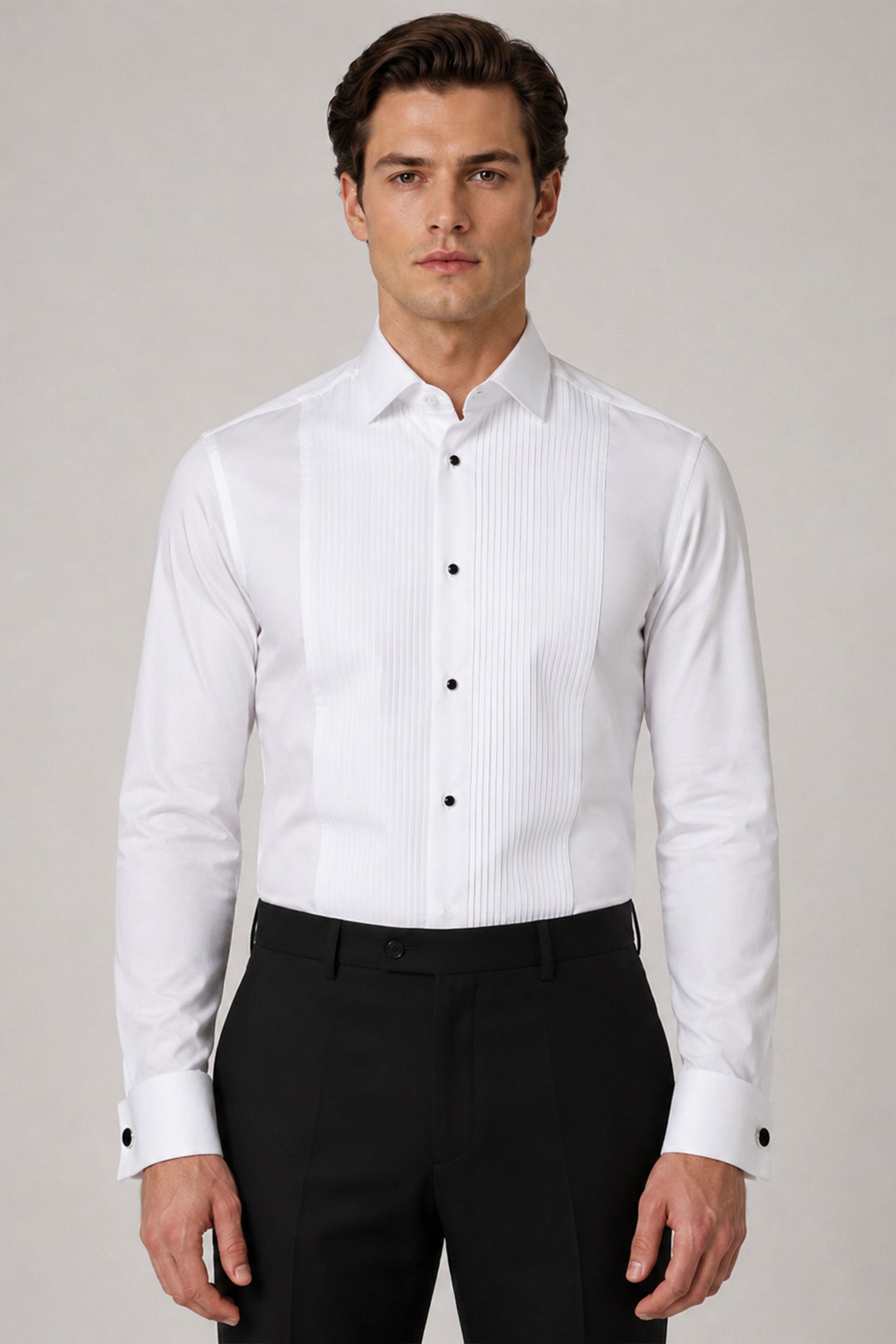 Weißes Slim Fit Plissee-Smoking-Hemd
