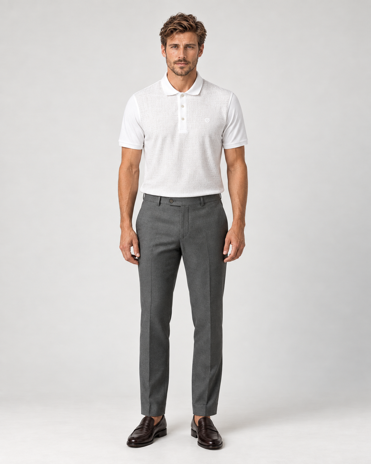 White patterned cotton polo shirt