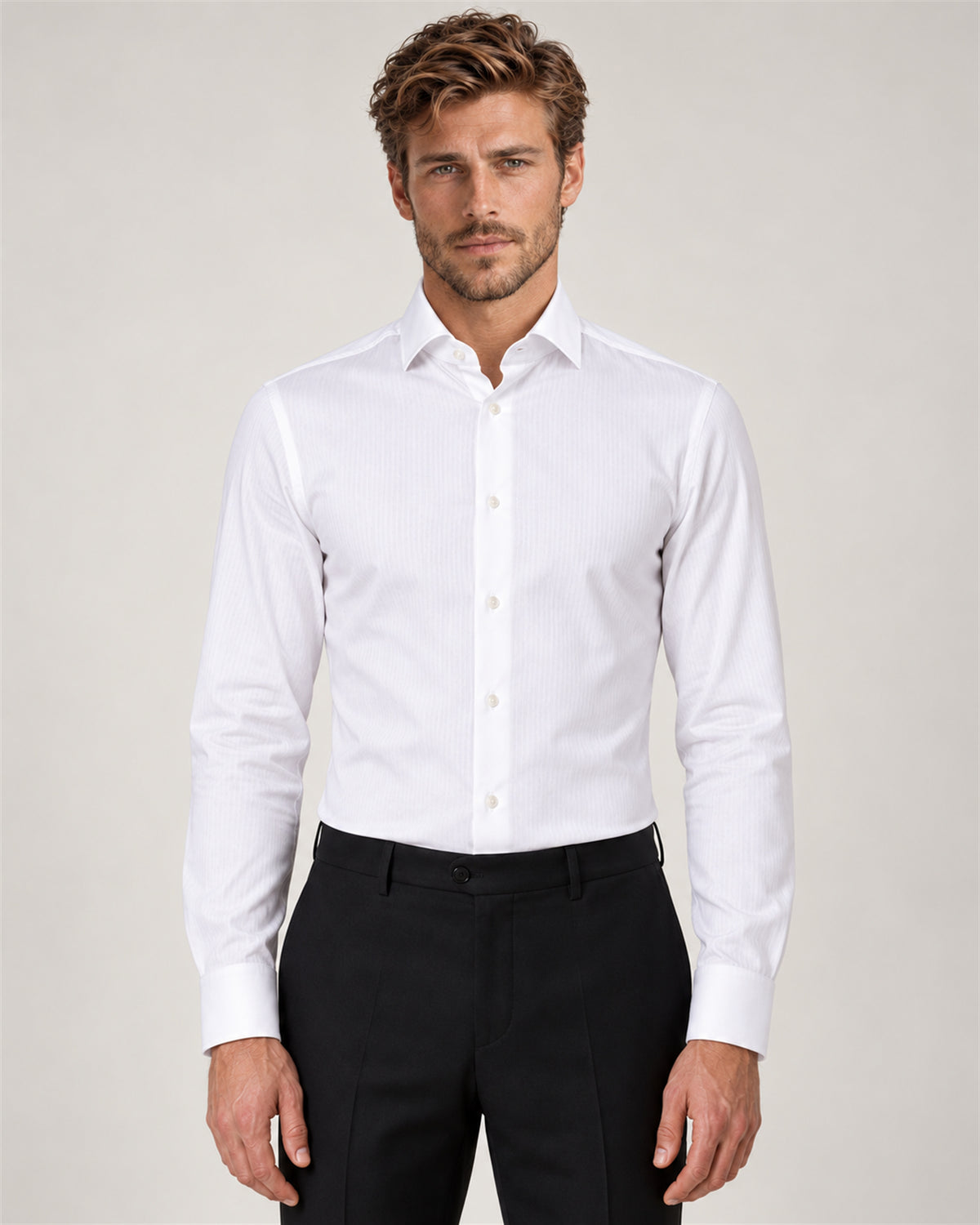 Weißes gestreiftes Slim Fit Baumwollhemd