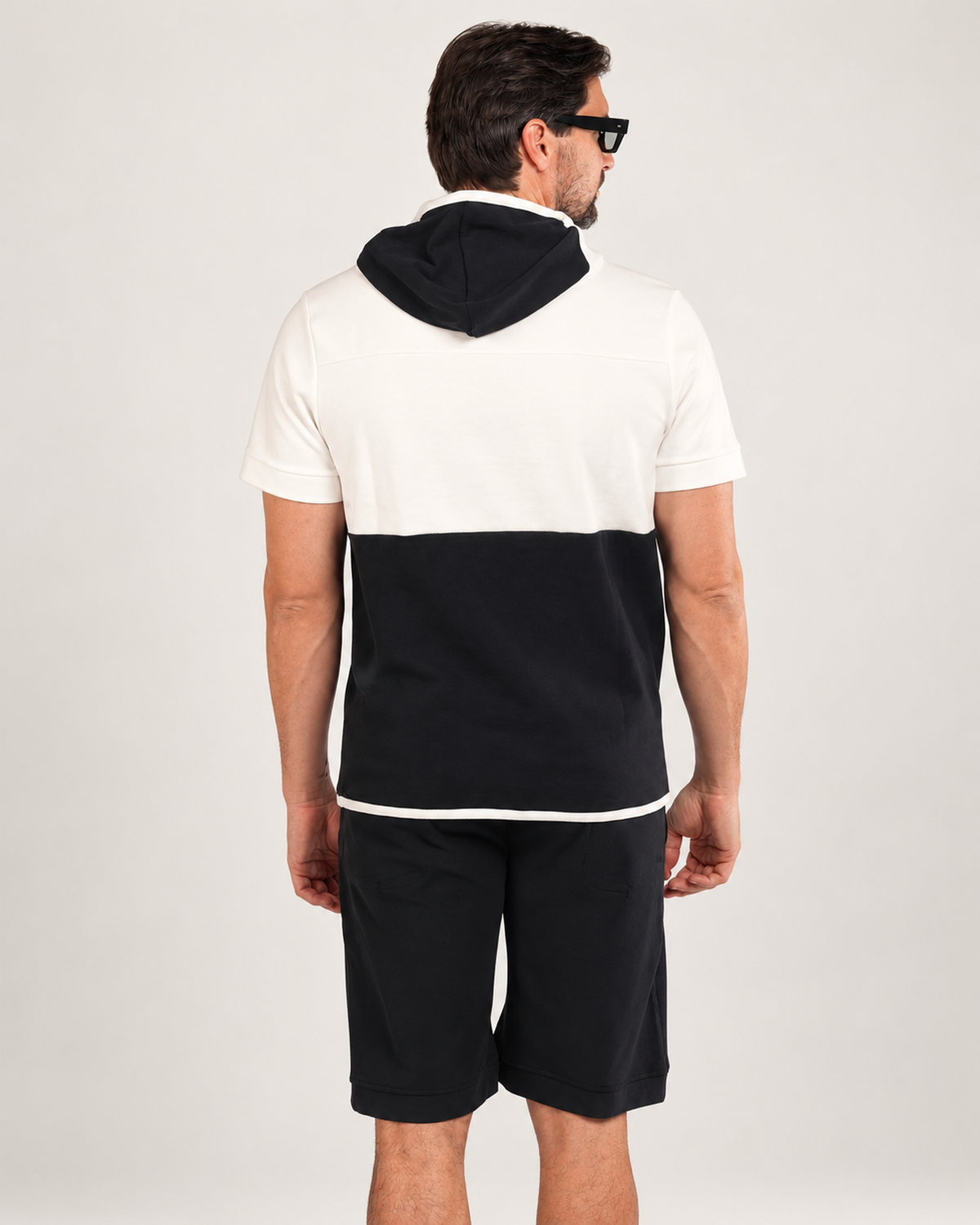 Zweifarbiger Trainingsanzug mit Kurzarm-Hoodie in Marineblau