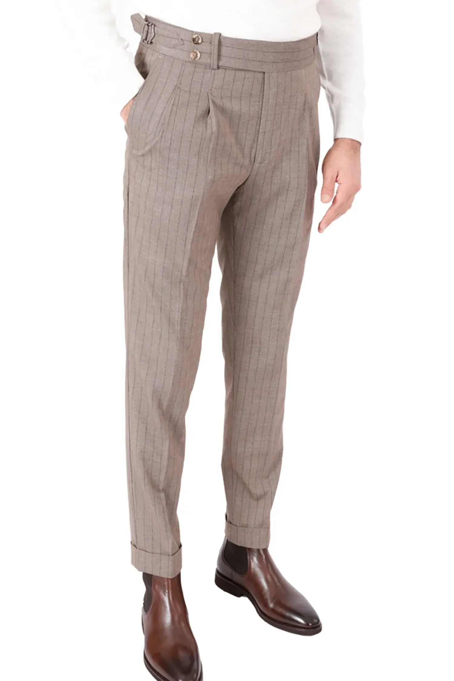 Quincy tan pinstripe trousers