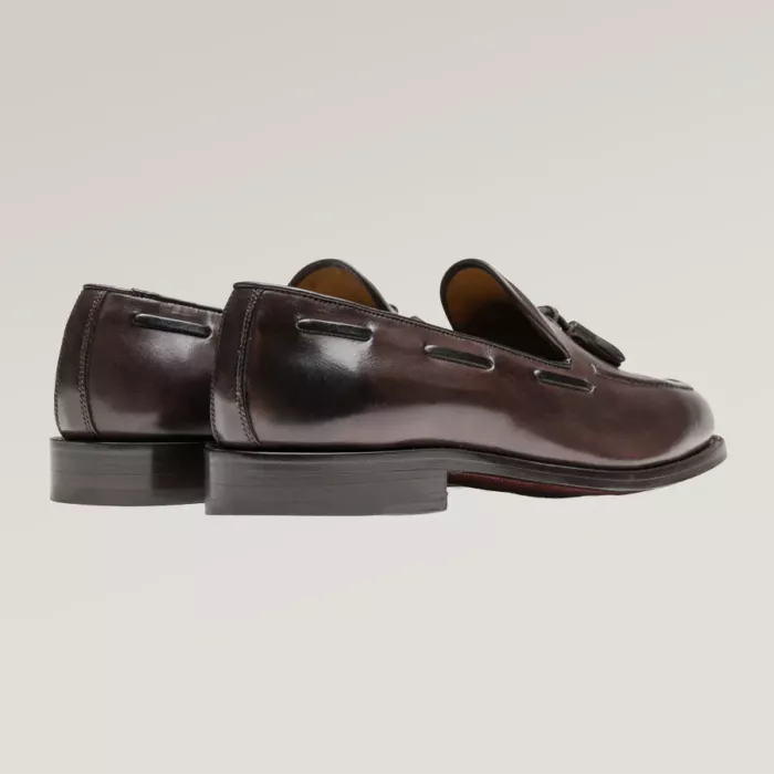 Brown leather tassel loafer shoe