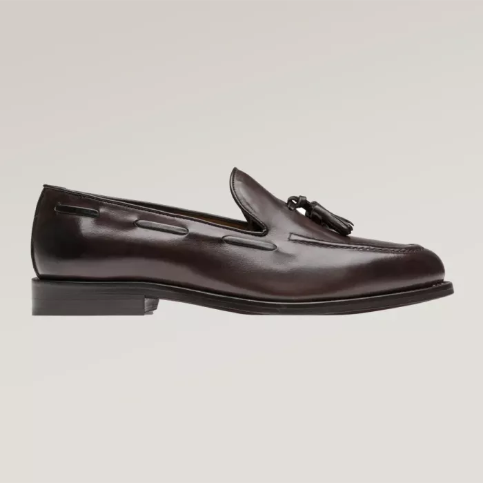 Brown leather tassel loafer shoe