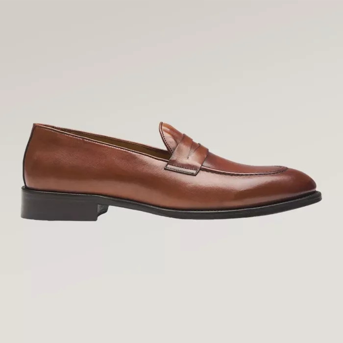 Light brown leather penny loafer shoe