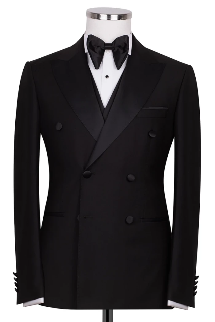 Black Slim Fit Double Breasted Tuxedo Suit<br>