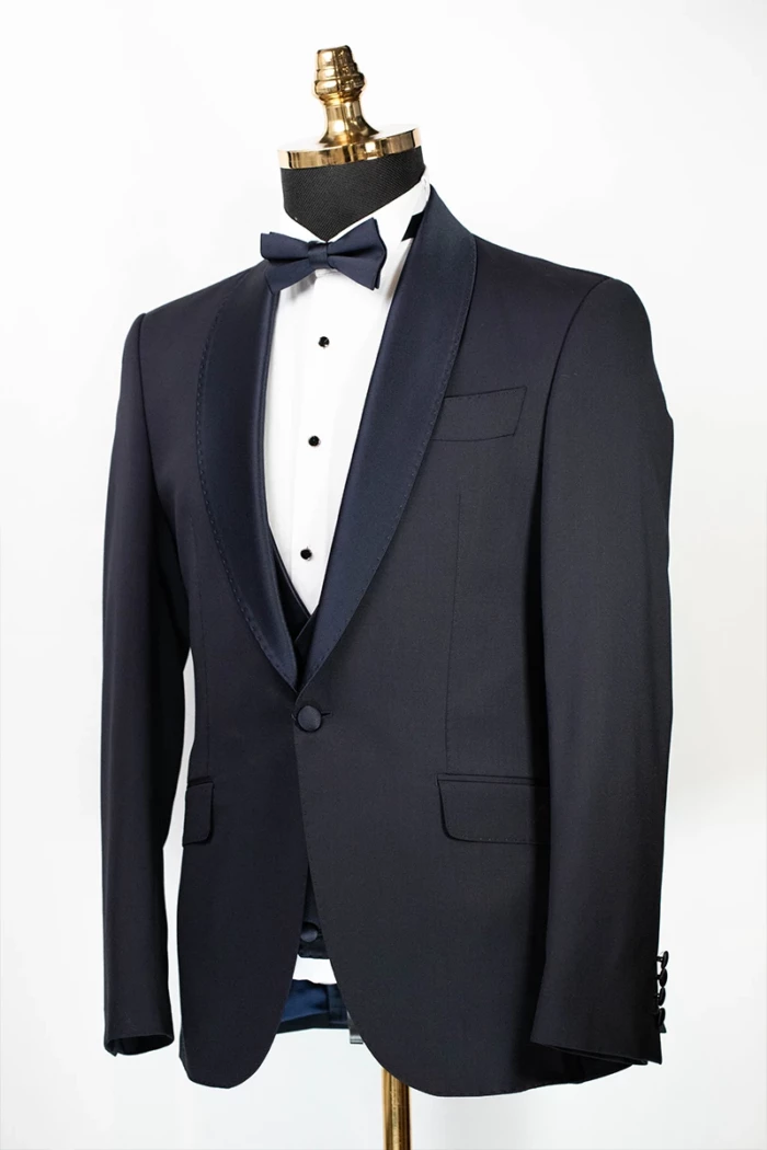 Dark Blue Slim Fit Single Breasted Tuxedo Suit<br>