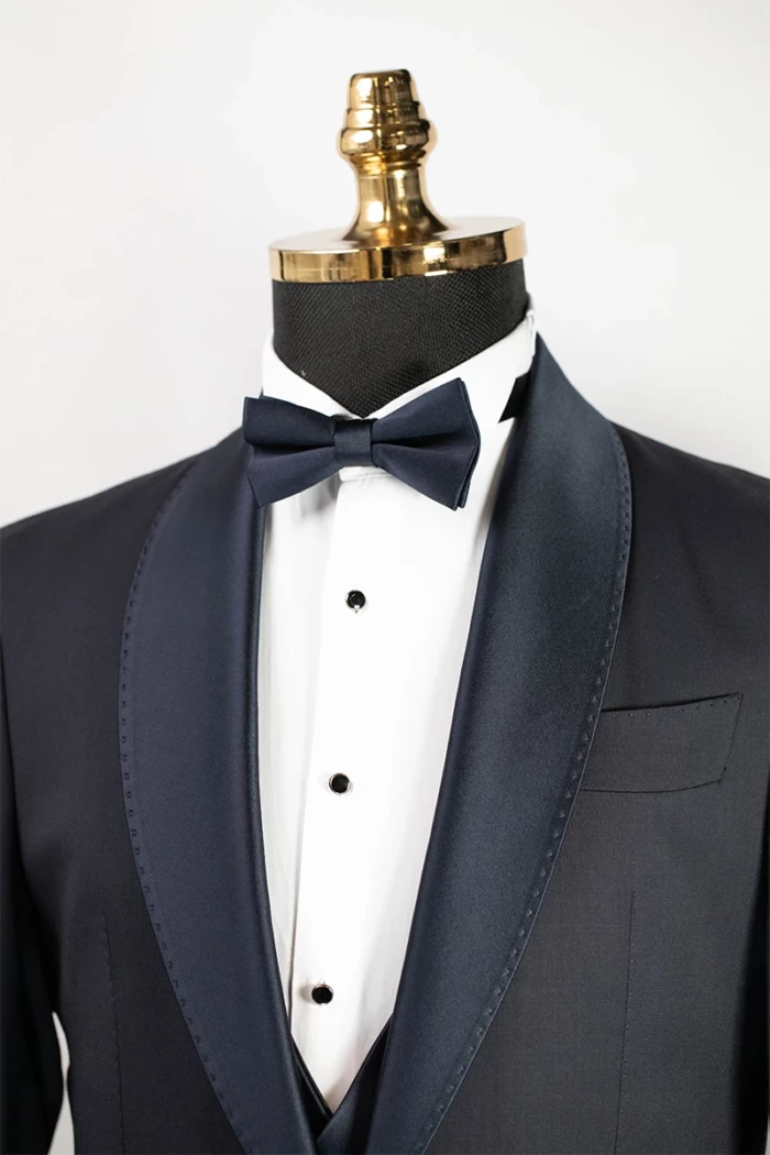 Dark Blue Slim Fit Single Breasted Tuxedo Suit<br>