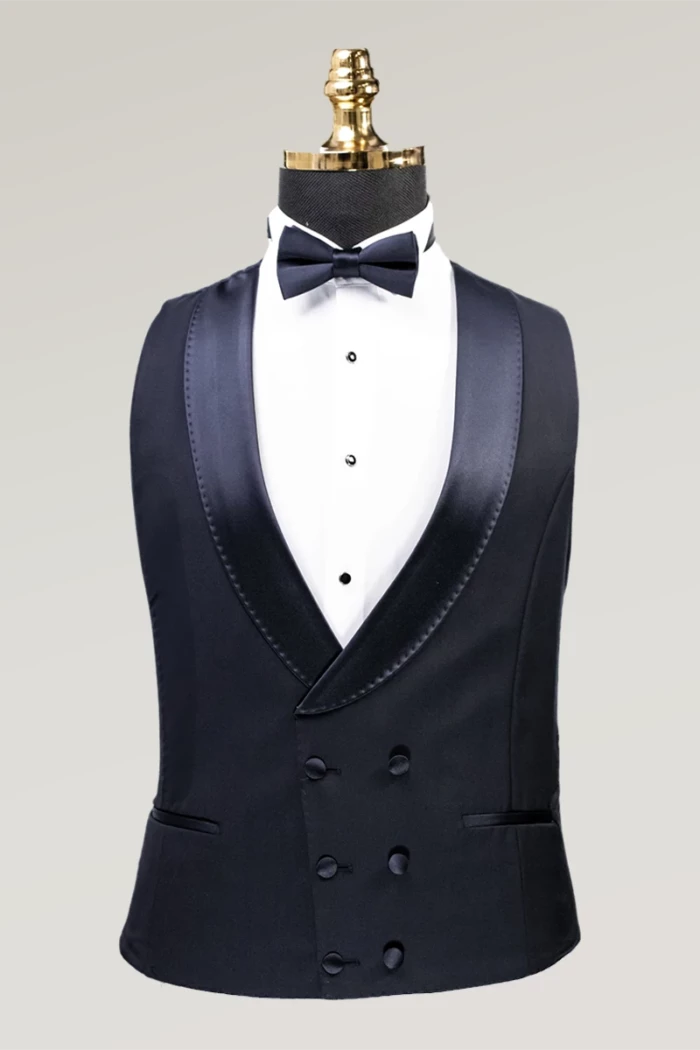 Dark Blue Slim Fit Double Breasted Tuxedo Suit<br>