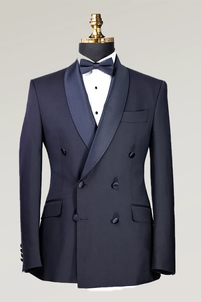 Dark Blue Slim Fit Double Breasted Tuxedo Suit<br>