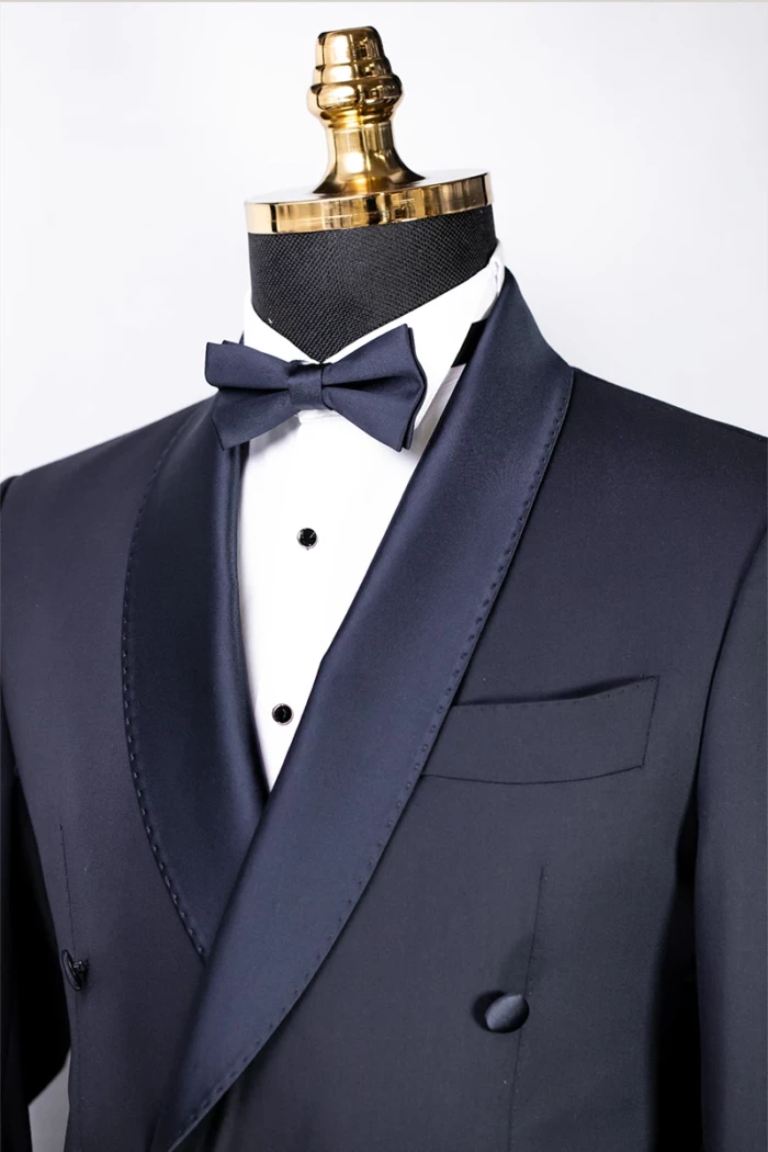 Dark Blue Slim Fit Double Breasted Tuxedo Suit<br>