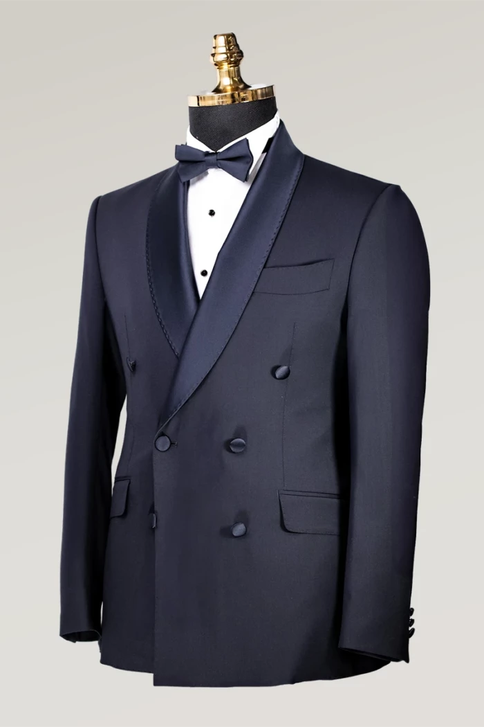 Dark Blue Slim Fit Double Breasted Tuxedo Suit<br>