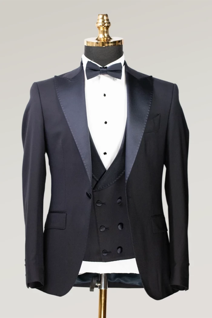 Dark Blue Slim Fit Single Breasted Tuxedo Suit<br>