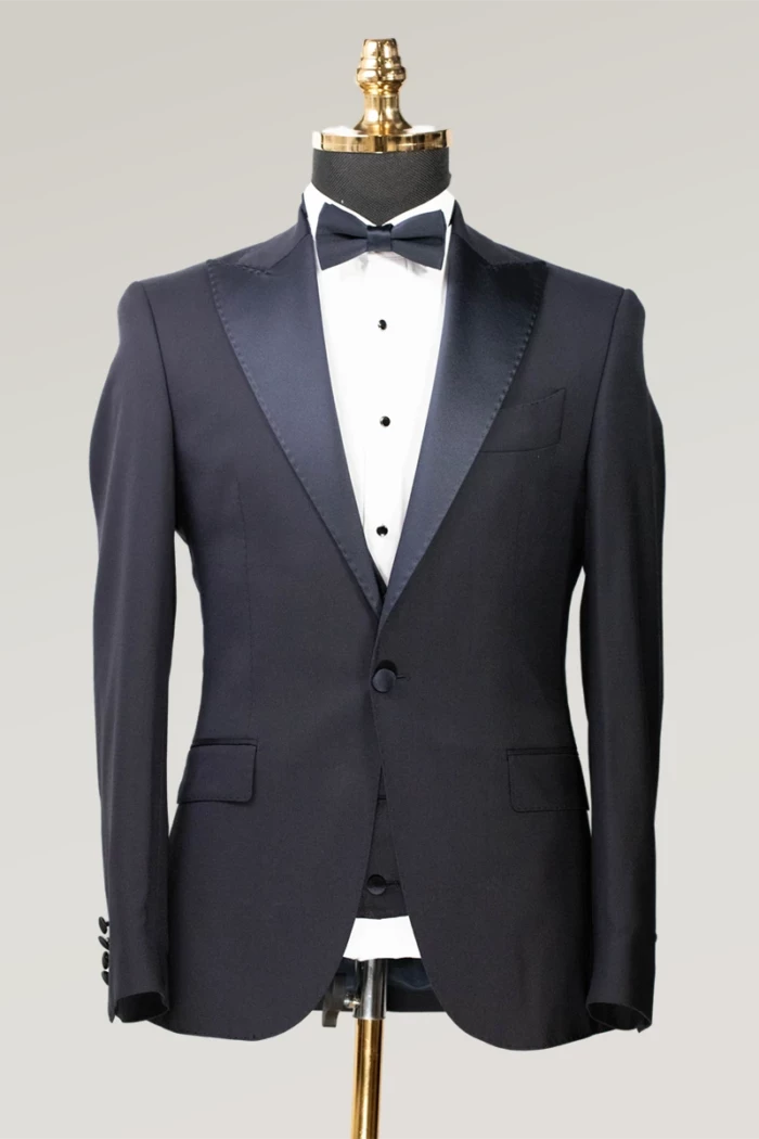 Dark Blue Slim Fit Single Breasted Tuxedo Suit<br>