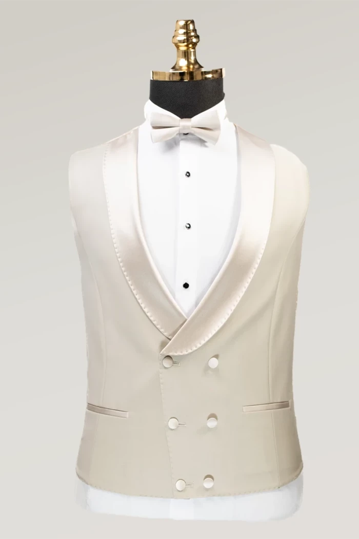 Beige Slim Fit Single Breasted Tuxedo Suit