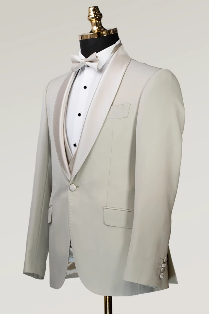 Beige Slim Fit Single Breasted Tuxedo Suit