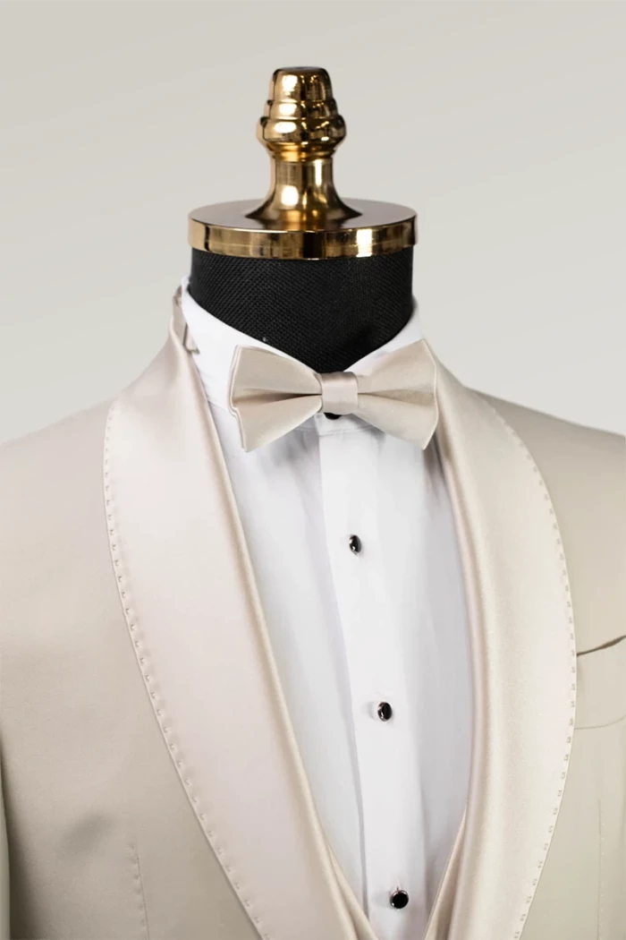 Beige Slim Fit Single Breasted Tuxedo Suit