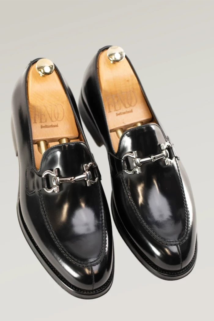 Black Leather Horsebit Loafer<br>