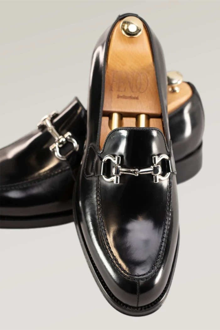 Black Leather Horsebit Loafer<br>