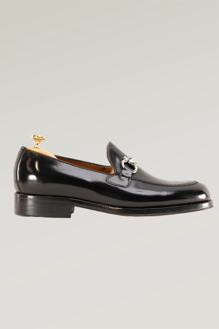 Black Leather Horsebit Loafer<br>