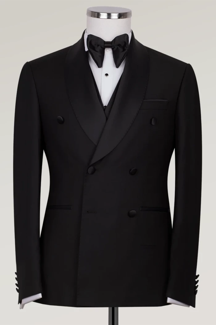 Black Slim Fit Double Breasted Tuxedo Suit<br>