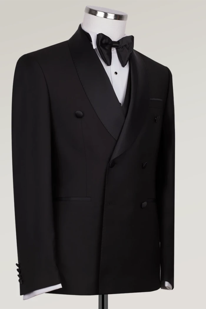 Black Slim Fit Double Breasted Tuxedo Suit<br>