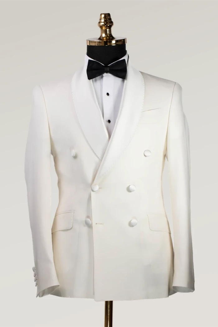 Cream Slim Fit Double Breasted Tuxedo Suit<br>