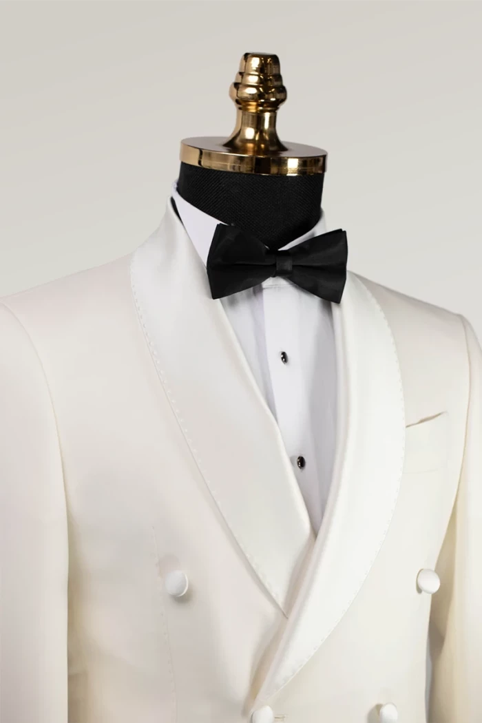 Cream Slim Fit Double Breasted Tuxedo Suit<br>