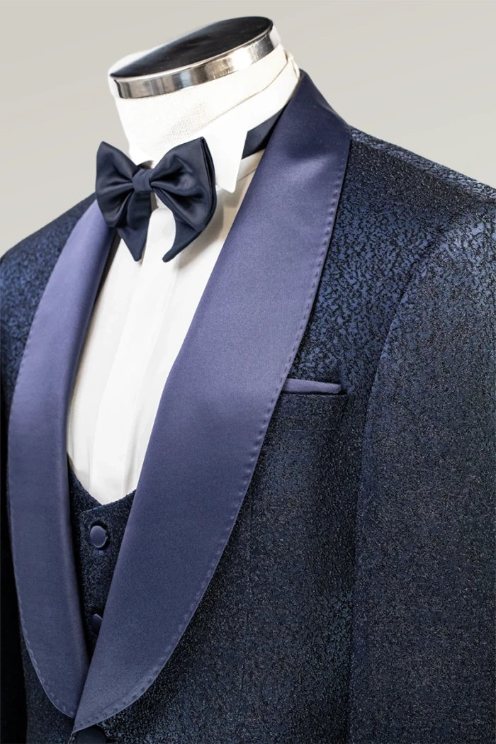 Dark Blue Slim Fit Single Breasted Tuxedo Suit<br>