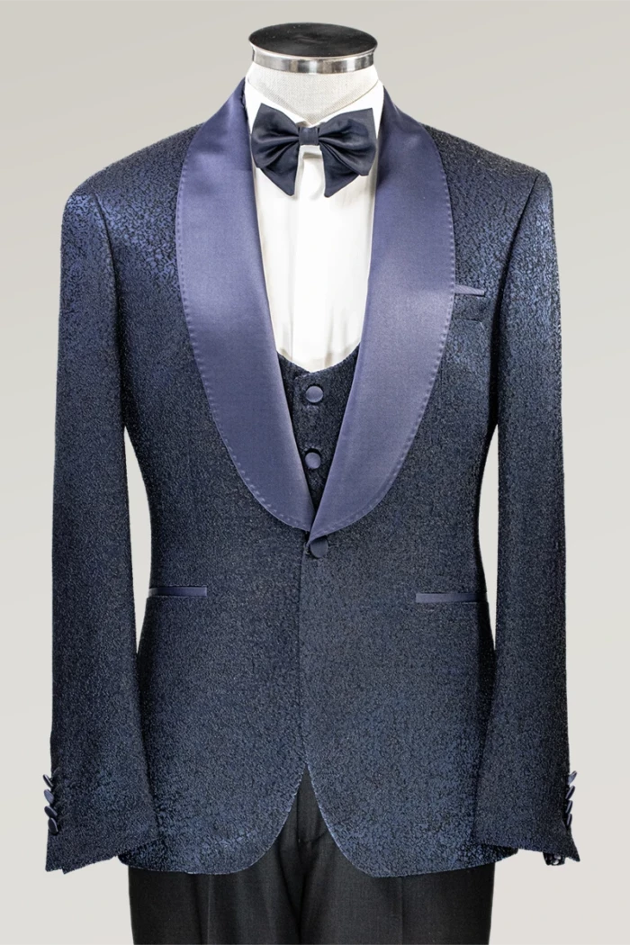 Dark Blue Slim Fit Single Breasted Tuxedo Suit<br>