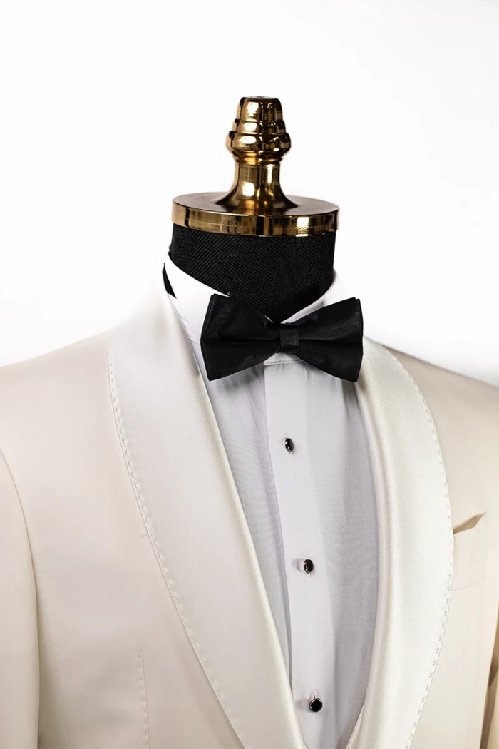 Cream Slim Fit Single Breasted Tuxedo Suit<br>