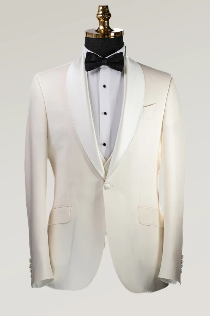 Cream Slim Fit Single Breasted Tuxedo Suit<br>