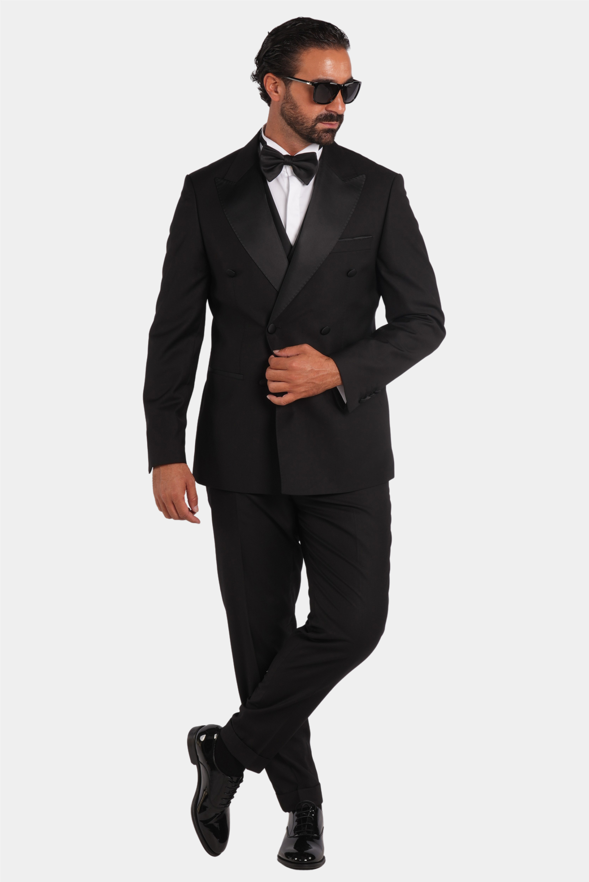 Schwarzer Slim Fit Doppelreihiger Smokinganzug