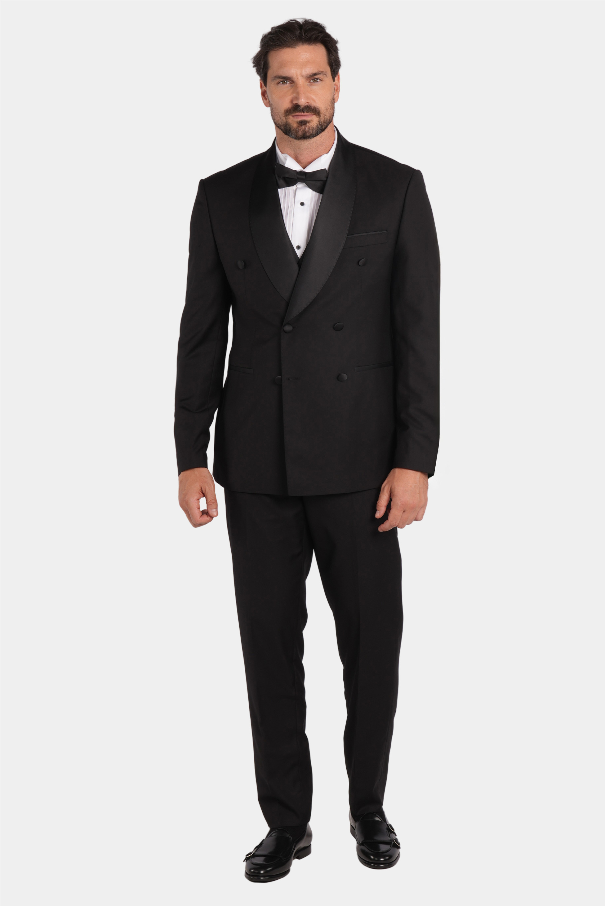 Schwarzer Slim Fit Doppelreihiger Smokinganzug