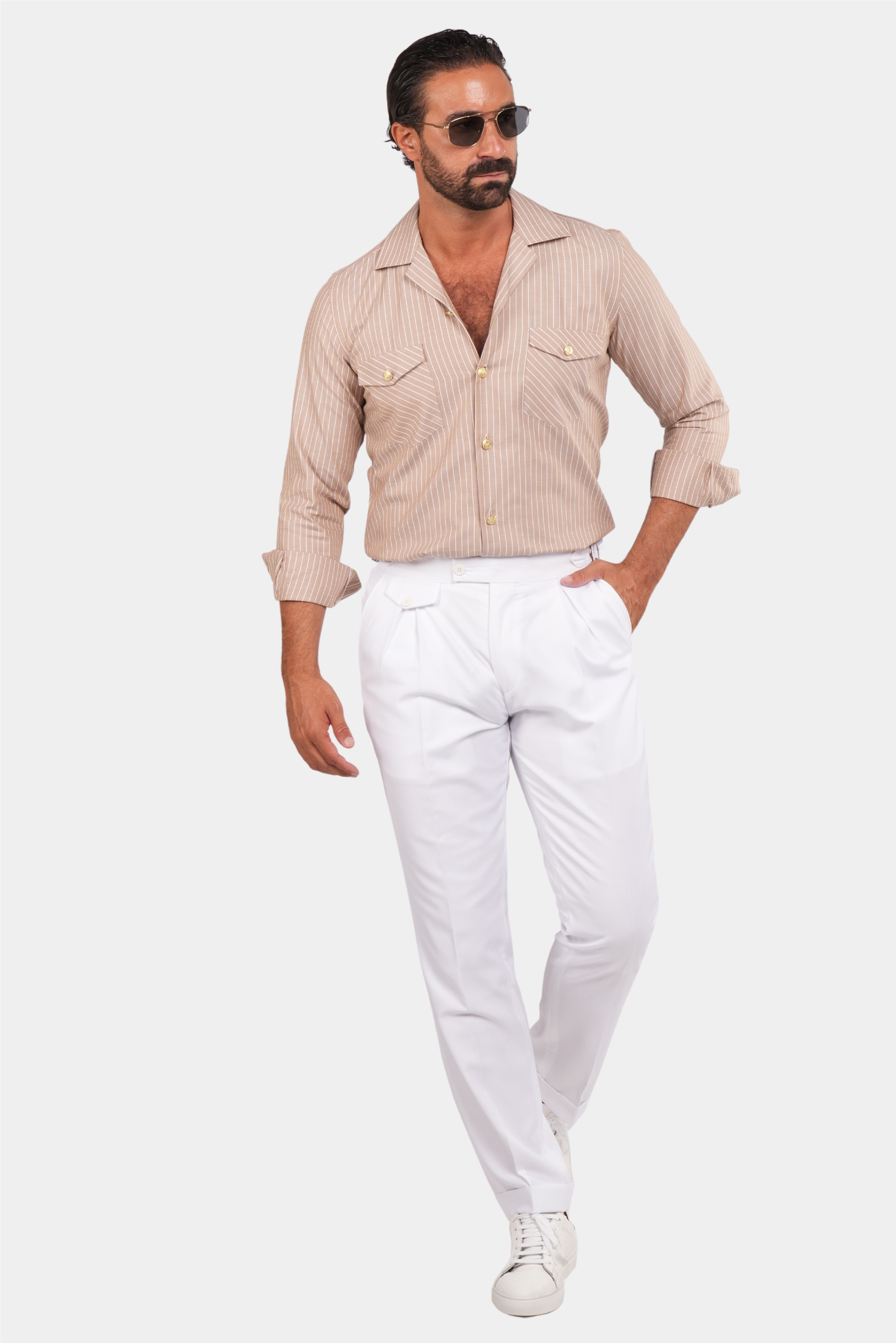 Beige Streifen Safari-Hemd