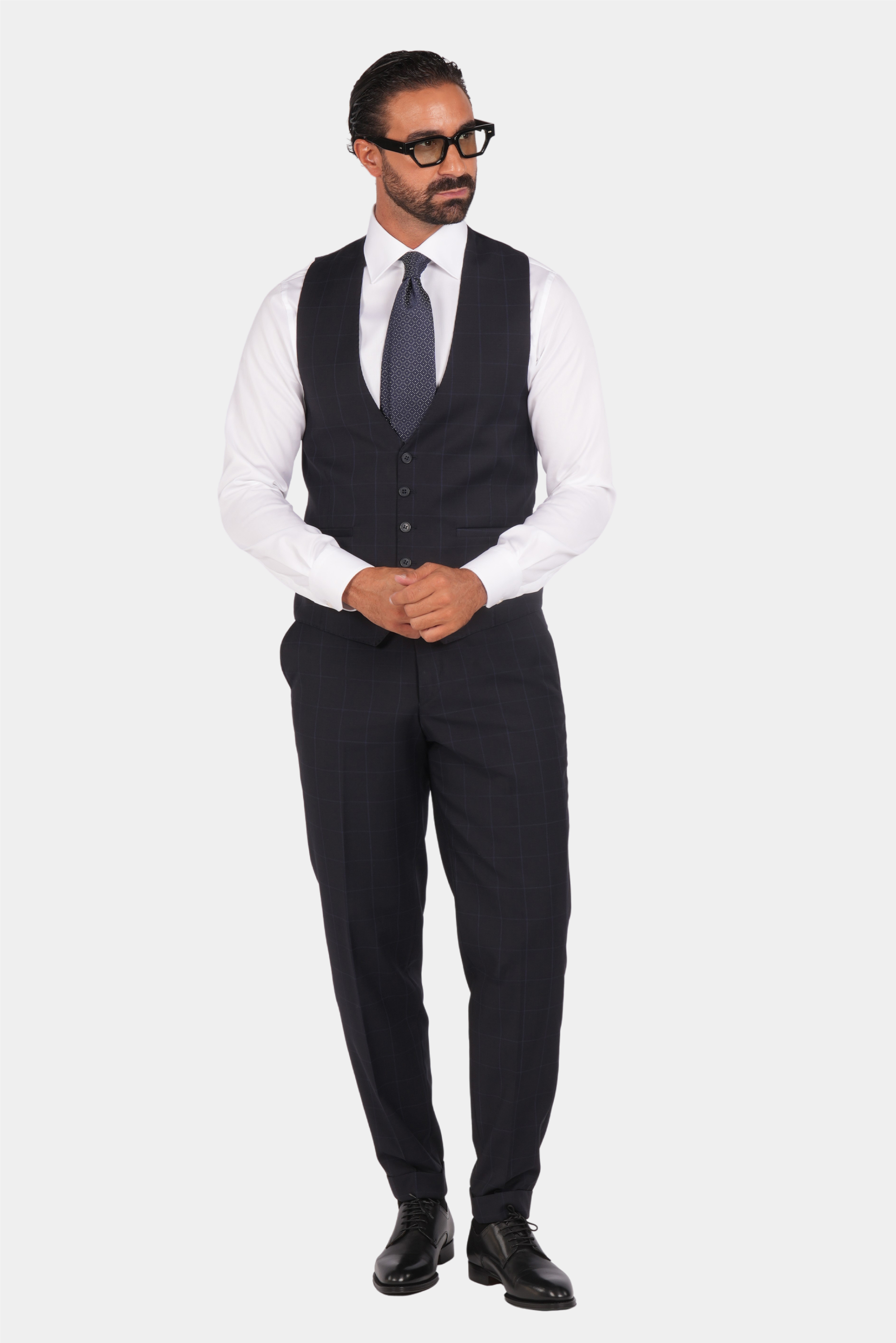 Dunkelblauer kariertes Modern-Fit-Einreiher-Anzug