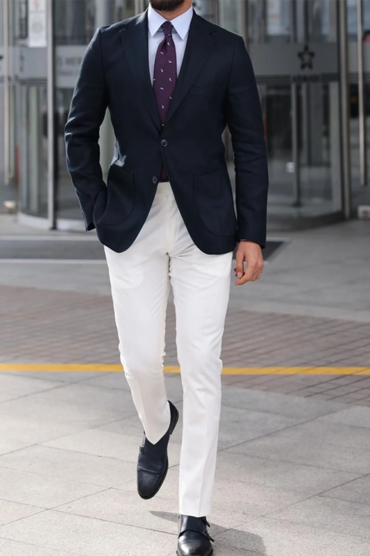 Alconaba Dark Blue Single-Breasted Blazer