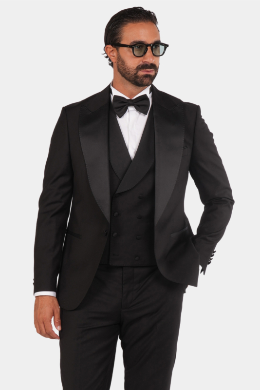 Schwarzer Slim Fit Einreihiger Smokinganzug