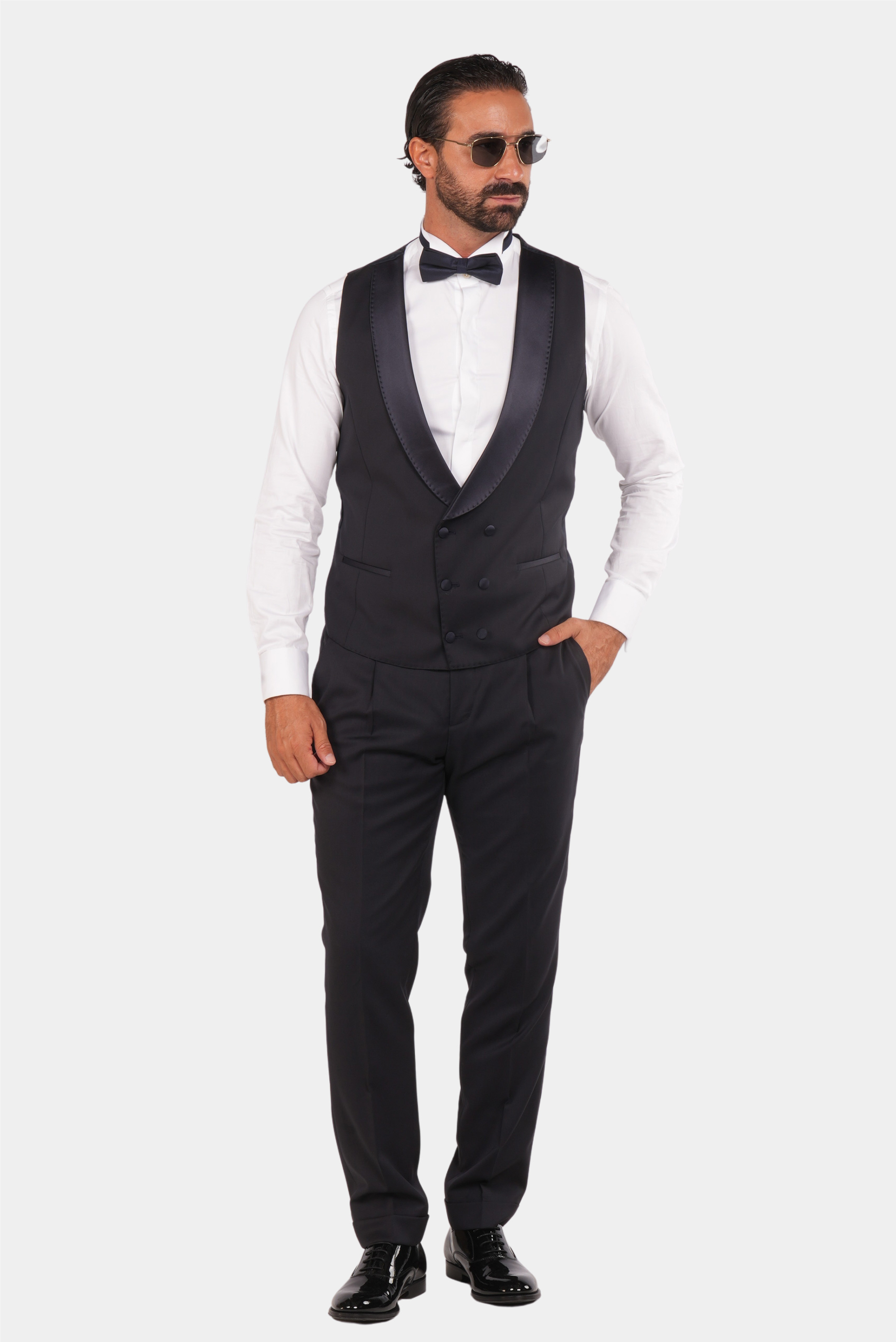 Dunkelblaue Slim Fit Doppelreihige Smoking-Anzug