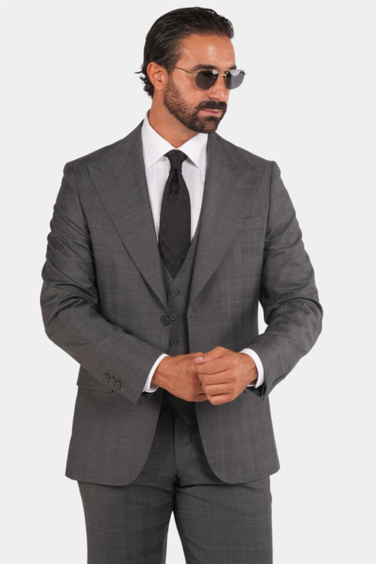 Grauer karierter Anzug Modern Fit Einreiher