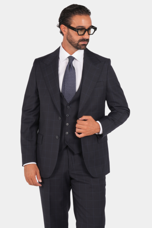 Dunkelblauer kariertes Modern-Fit-Einreiher-Anzug