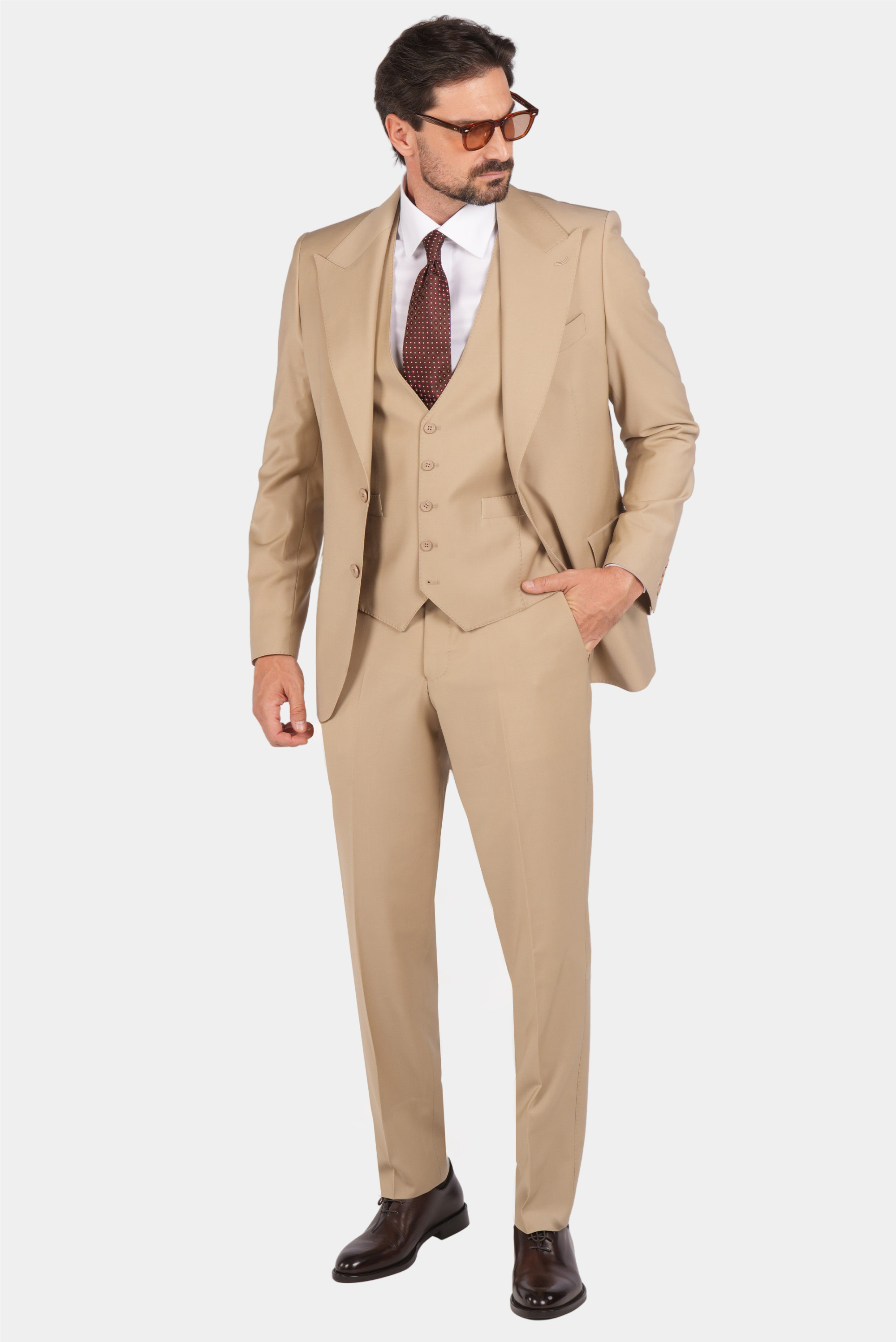 Beige Modern Fit Einreihiger Handarbeit