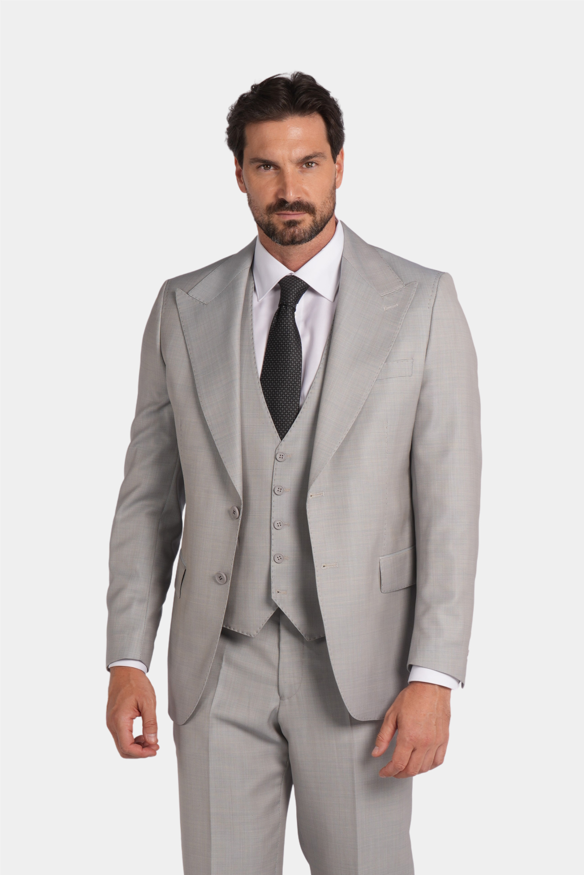 Hellgrau Modern Fit Einreihiger Anzug