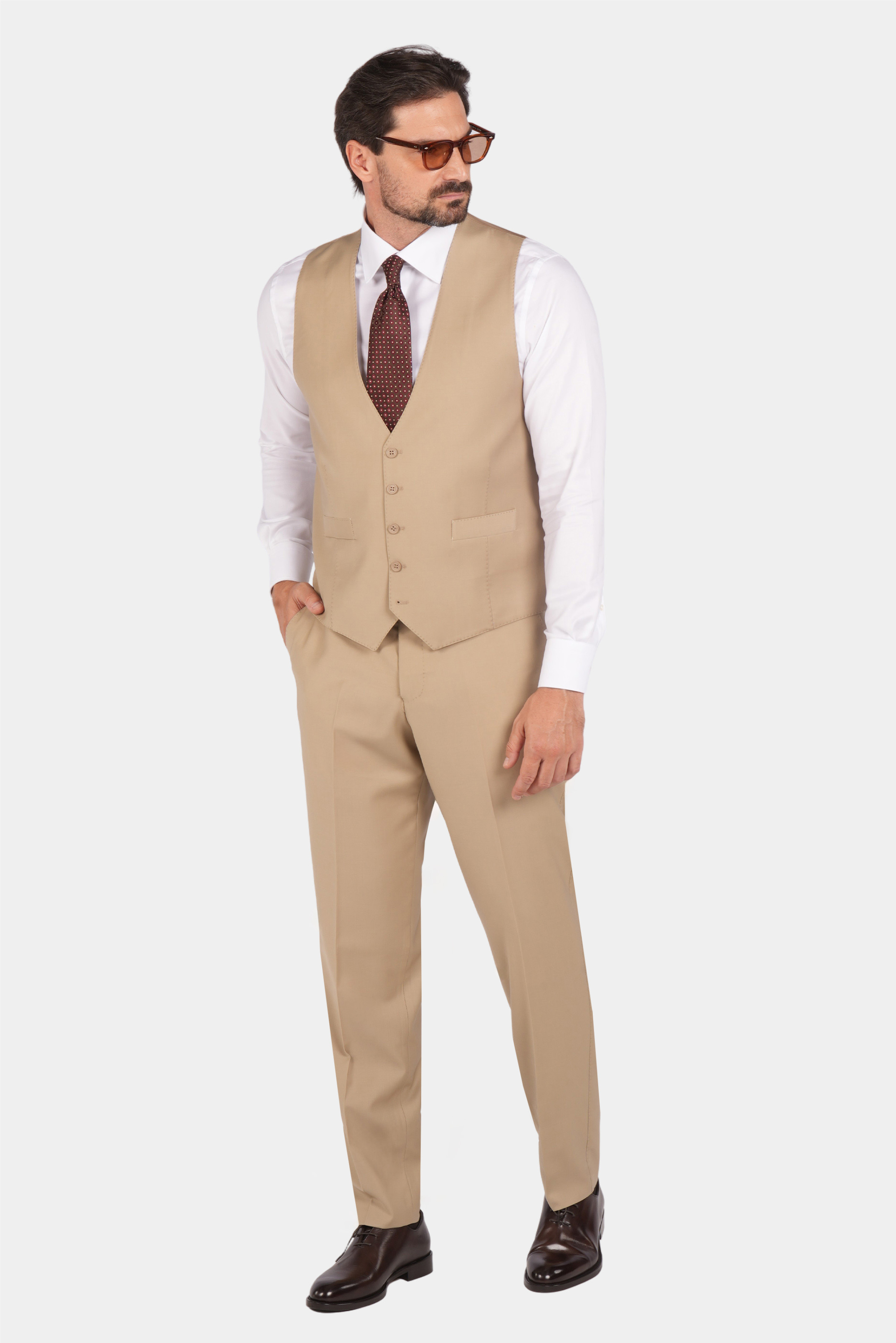 Beige Modern Fit Einreihiger Handarbeit