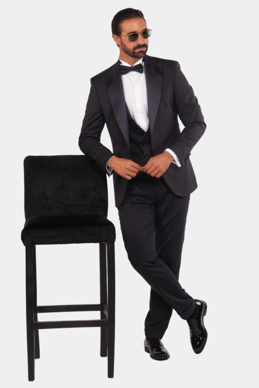 Dunkelblauer Slim Fit Einreiher Smoking-Anzug