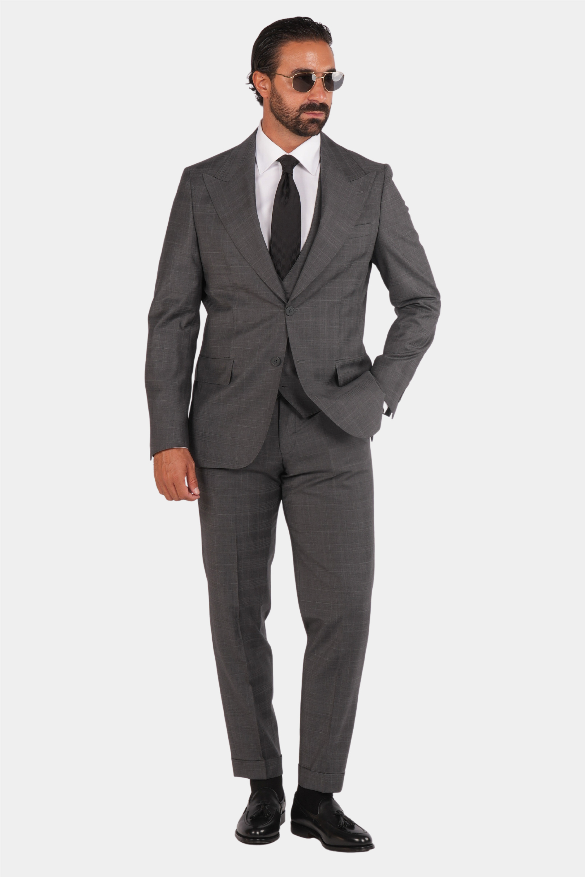 Grauer karierter Anzug Modern Fit Einreiher
