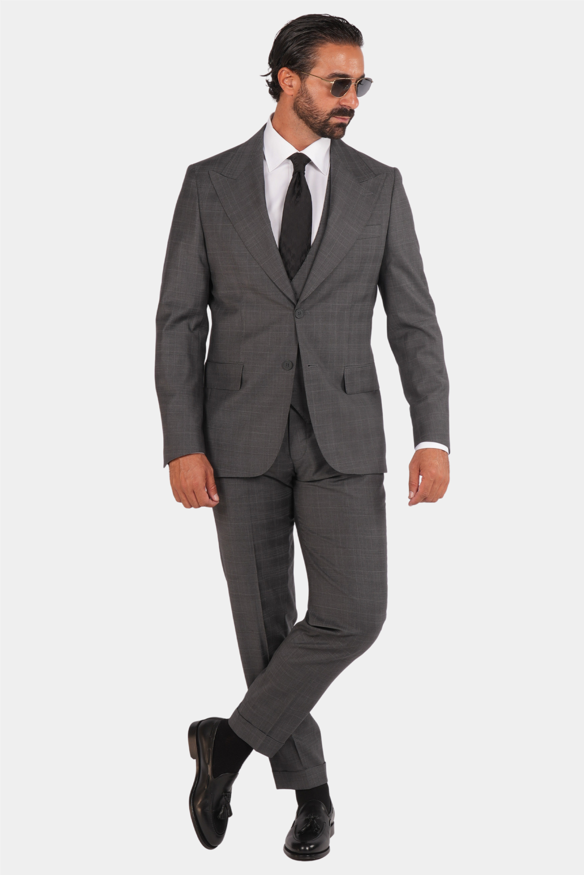 Grauer karierter Anzug Modern Fit Einreiher